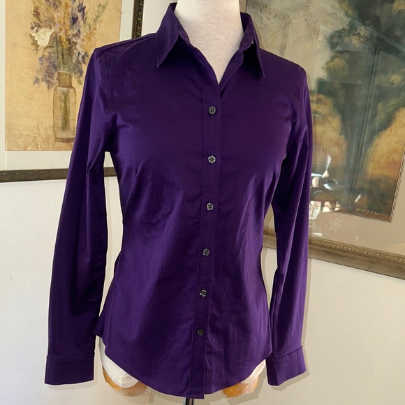 Banana Republic No Iron Purple Women's Button-Up Shirt Size 4 - Picture 3 of 13